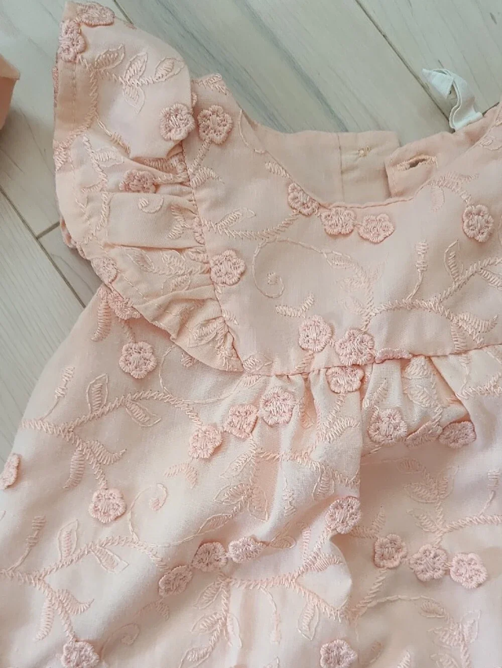 Peach Ruffle Floral Baby Dress with Matching Headband and Bloomers